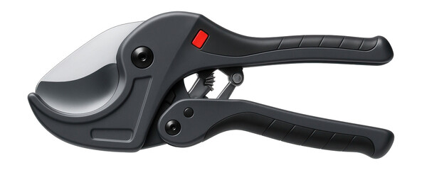 Obraz premium Plastic pipe cutter with a scissor-like handle design for cutting PVC conduits in electrical installations.