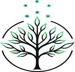 Stylized tree with leaves inside a circle