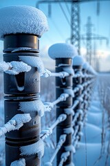 High voltage substation insulators in snowy conditions for energy distribution infrastructure