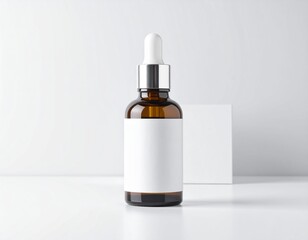 白背景に置かれたスポイト付き化粧品ボトルのモックアップ美容コンセプト写真｜化粧品ボトル,スポイト瓶,美容液,スキンケア
