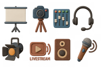 Unique clay art icons for multimedia and streaming equipment collection