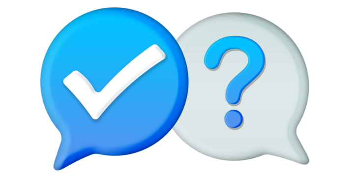 3D Survey Chat Bubbles with Question Mark Icon – FAQ, Support, and Feedback Concept on Transparent Background