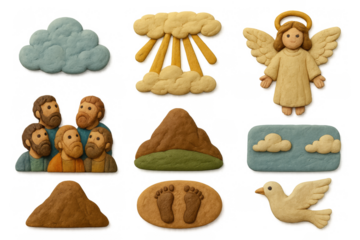 Heavenly themed cookies featuring angels, dove, clouds, and biblical figures