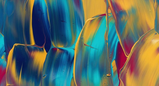Abstract acrylic paint strokes in vibrant blue yellow and red creating a modern art piece