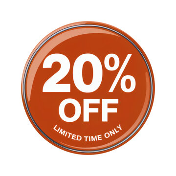 Amazing limited time offer 20% off sale badge for your next business promotion isolated on png transparent background