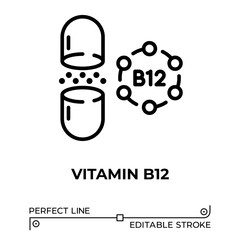 Vector line icon related to vitamin B12. Perfect Line. Editable Stroke.