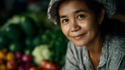 Woman selling fresh produce at a local market