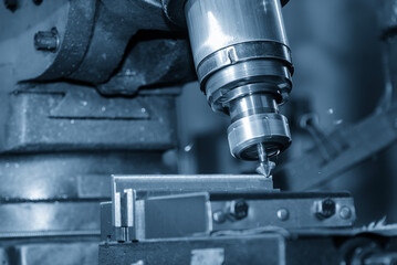 The chamfering process on NC milling machine with chamfer tools in the light blue scene.