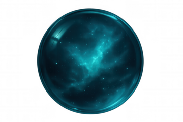 Turquoise nebula growing inside a petri dish on a transparent background, perfect for science fiction and fantasy projects