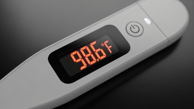 Digital Thermometer Displaying Temperature Reading of 98.6 Degrees Fahrenheit