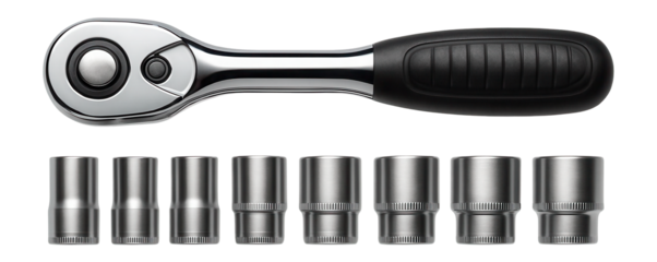 Ratcheting socket set with interchangeable heads for a home DIY toolbox.