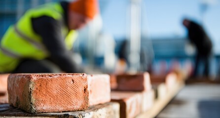 Construction worker lays bricks