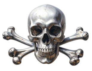 Cartoon Skull and Crossbones with Exaggerated Features, Playful Style, isolated transparent background png