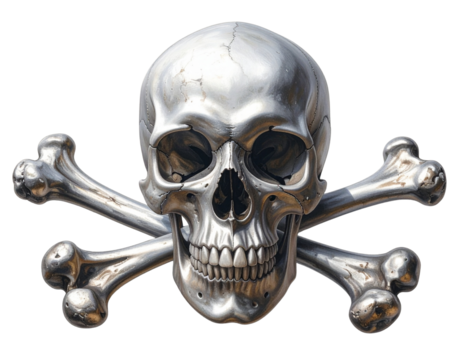 Cartoon Skull and Crossbones with Exaggerated Features, Playful Style, isolated transparent background png