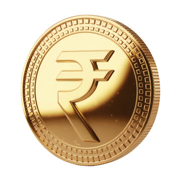 Shiny golden rupee coin symbolizing wealth and financial prosperity isolated on png transparent background