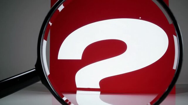 Magnifying Glass and Interrogation Symbol Rendered on Crimson Colored Surface with Space for Text