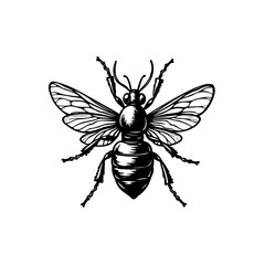 Obraz premium Detailed line drawing of a honeybee gracefully poised in flight isolated on clean white background