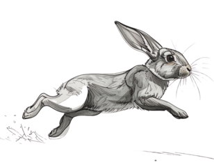 Playful Cartoon Dwarf Rabbit Hopping Forward, Minimalist Flat Style, isolated on transparent background png