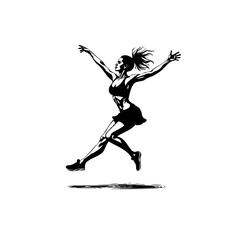 Dynamic female athlete silhouette in leaping action conveying power grace and focused energy a