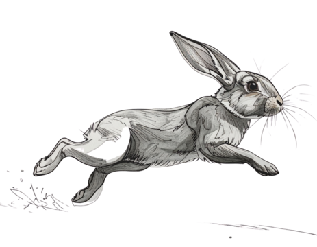 Playful Cartoon Dwarf Rabbit Hopping Forward, Minimalist Flat Style, isolated on transparent background png