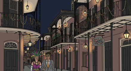 A Charming Evening Stroll in a Historic French Quarter Street