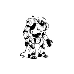 Futuristic automaton in monochrome vector design showcasing advanced technology and robotic
