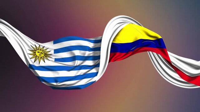 Uruguayan and Colombian Ribbon Flag Design on Background