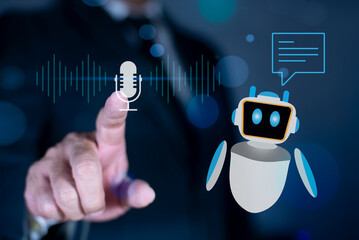 AI Chatbot conversation assistant. AI automatic answering machine. which is smart robot conversation. concept of command prompt information.