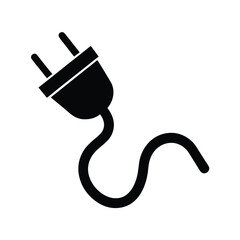 Black electrical plug with curved cord on white background power electricity