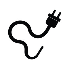 Black electrical plug with curved cord on white background wire