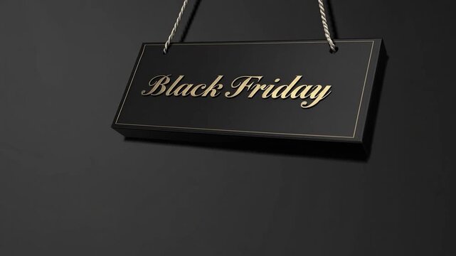 Black Friday Label with Gold Writing and Hanging on Rope on Black Background 3d Render Black Friday Label with Gold Writing and Hanging on Rope on Black Background (Close-Up) gold