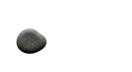 A perfectly formed smooth dark gray river rock, subtle brown hues, transparent background, copy space, soft studio lighting, flat lay. Concept of simplicity and stability