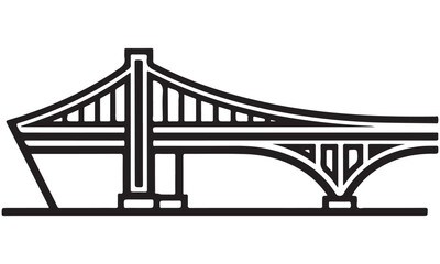 Black and white bridge illustration on a white background.