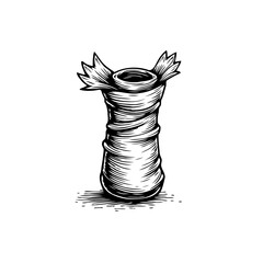 Stylized vessel depiction with foliage accents evokes handcrafted artistry showcasing detailed