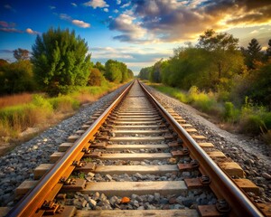 Obraz premium Train tracks stretching into the distance at sunset