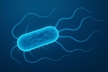 Microscopic View of Virus Structure with Luminous Detail on a Blue Background