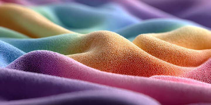Photo of pastel rainbow fabric texture background wih soft colors, creating a mooth and vibrant surface or various design applicatons and artistic expressios
