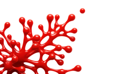 Vibrant red fluid expanding and branching in intricate network patterns, transparent studio background, overhead shot, negative space for text, concept of innovation and data flow