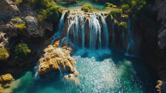 Long exposure image of a wonderful waterfall. Tortum Waterfall morning view. Uzundere, Erzurum, Turkey