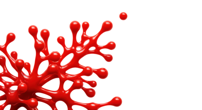 Vibrant red fluid expanding and branching in intricate network patterns, transparent studio background, overhead shot, negative space for text, concept of innovation and data flow - Powered by Adobe