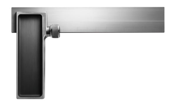 Adjustable carpenter's square with a sliding ruler for precise measurements in woodworking.