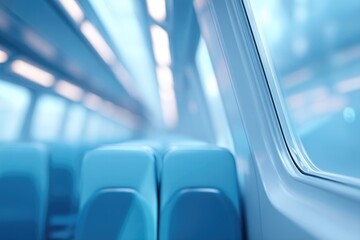 Modern train interior showcases sleek design with soft blue tone