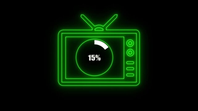 Numerical counting from 0 to 15. Circular progress bar with bright neon light , countdown animation timer circle countdown with television icon, live, stream, exercise, workout transparent background.