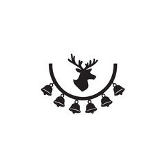 Vector art of black silhouette of a reindeer head with a garland of bells hanging below