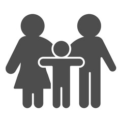Healthy couple and child solid icon, family therapy concept. Vector graphics. Man with woman and kid, psychology sign on white background, glyph style icon for mobile or web design.