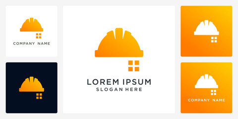 Constructor helmet logo design abstract house
