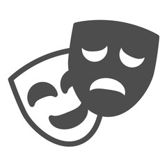Fototapeta premium Theatrical masks of comedy and tragedy solid icon, theatre concept. Vector graphics. Sad and positive emotion, psychology sign on white background, glyph style icon of mobile or web design.