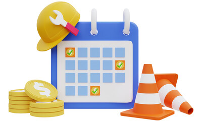 Concept of planning for purchasing traffic safety equipment, construction, 3D illustration