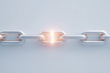 Obraz premium Shiny metal chain links with glowing connection symbolize unity