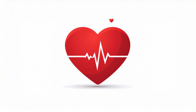 Clean minimal illustration of a red heart with an ECG heartbeat line inside. Ideal for health apps, medical logos, wellness icons, and cardiology designs.